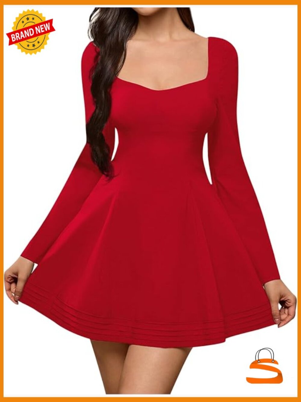 Long Sleeve Mini Dress Sweetheart Neckline A-Line Party Dress